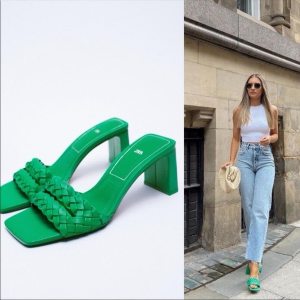 Zara Women's Vibrant Green Braided Heels